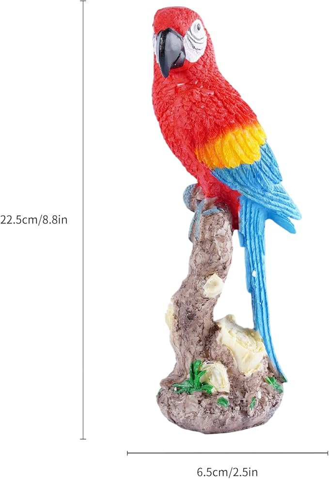 Vivid Standing Parrot Resin Statue - Lifelike Bird Animal Sculpture for Garden Courtyard Decor & Indoor Desktop Office Table Ornament