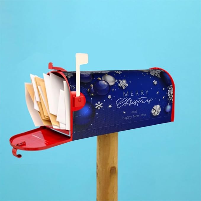 Christmas Mailbox Covers Xmas Blue Ball Fir Branch Snowflake Magnetic Letter Post Box Cover Standard Size 25.5 x 21 Inch Garden Yard Home Decorative