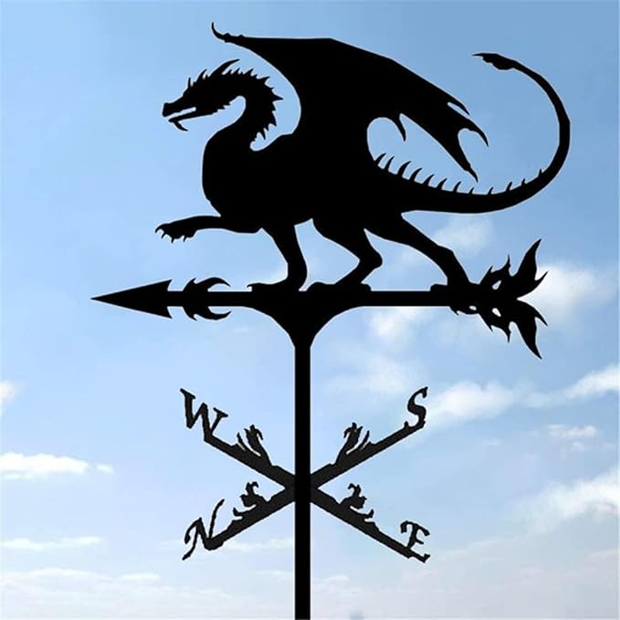 Metal Rooster Shape Weathervane, Roof Mount Weather Chicken Wind Vane Direction Indicator,Outdoor Scene Garden Chicken Weather Vane Ornament for for Shed Farmhouse Patio Decor(Dragon)
