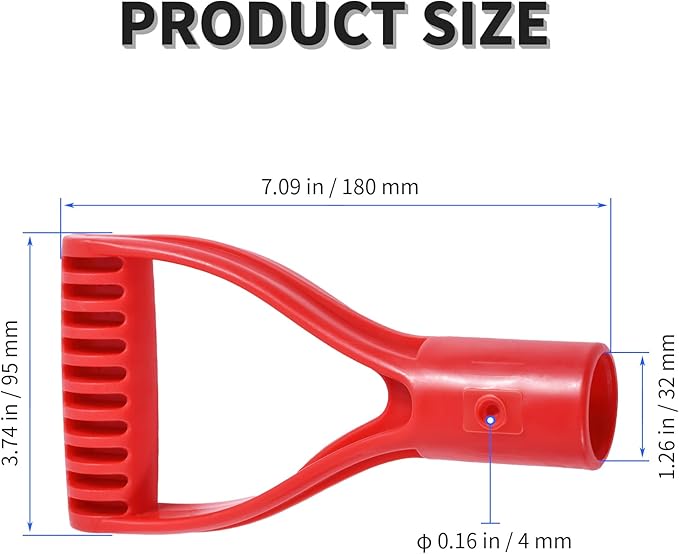 2 Pcs ID 1.26" Red Shovel D-Shaped Grip Handle,PVC Shovel D Straight Grip Handle,Plastic Spade Replacement Snow Removal Garden Accessorie Backyard Digging,7.09×3.74-in(H*T)
