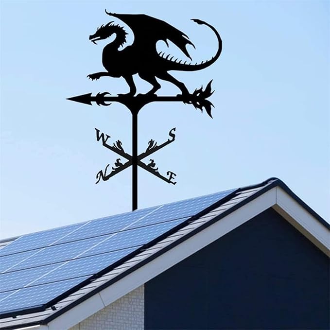 Metal Rooster Shape Weathervane, Roof Mount Weather Chicken Wind Vane Direction Indicator,Outdoor Scene Garden Chicken Weather Vane Ornament for for Shed Farmhouse Patio Decor(Dragon)
