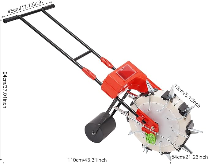 Manual Seeder Hand-Push Garden Seeder Planter with 8.27lbs Capacity Storage Box 16cm Spacing Garden Seeder and Fertilizer Spreader for Sowing Seeds Plants, 10 Nozzles