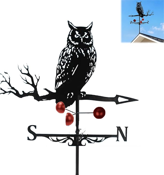 3D Owl Weathervane Metal Wind Vane Weathercock,Roof Mount Weather Vane for Garden Farmhouse Yard Chicken Coop Patio Outdoor Decoration