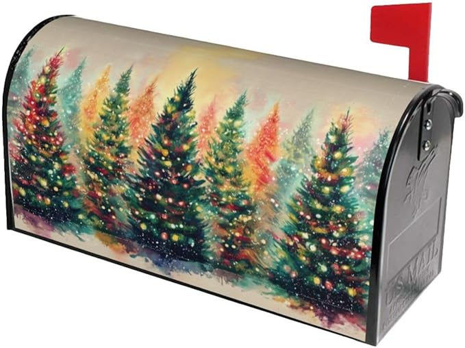 Winter Christmas Trees Mailbox Covers Magnetic Letterbox Covers 21x18 Inch for Garden Outdoor Decoration