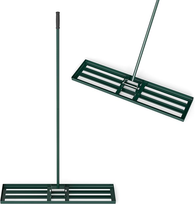42" x 10" Lawn Leveling Rake, Heavy Duty Landscape Rake with 67" Handle, Non-Slip Grip & Flat Head, Space-Saving Lawn Level Tool for Garden, Backyard, Golf Course & Sports Field(Green)
