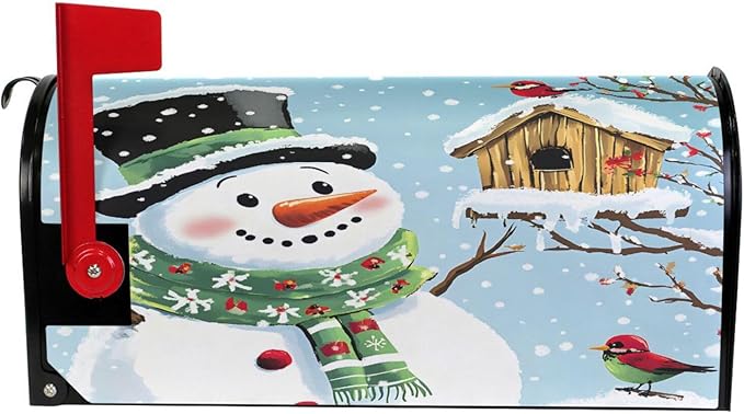 SUABO Mailbox Cover Snowman Birds Standard Magnetic Mailbox Covers Wraps for Christmas Home Yard Garden Decor