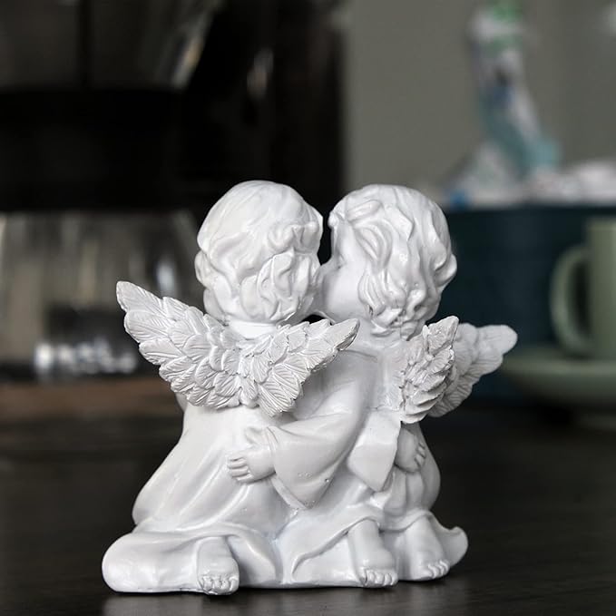 Asng Cherubs Angels Resin Garden Statue Figurine, Adorable Angel Sculpture Memorial Statue, Indoor Outdoor Home Garden Decoration (Kiss Cherub-Right)