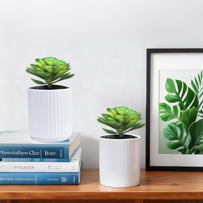 2Pcs Artificial Succulent Plants, Lotus Flower Realistic Fake Succulents, Fake Plant for Garden Arrangement Decor, Green