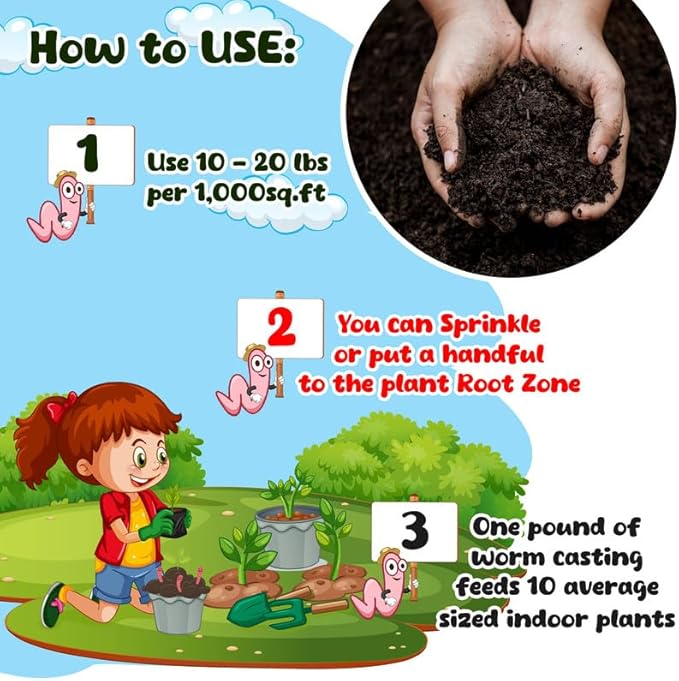 Organic Worm Castings For Plants 10 Lb - Vermicast from Red Worms for Composting - Soil Amendments & Gardening Soil for Outdoor Vegetables - Fine & Crumbly Worm Castings for Indoor Plants