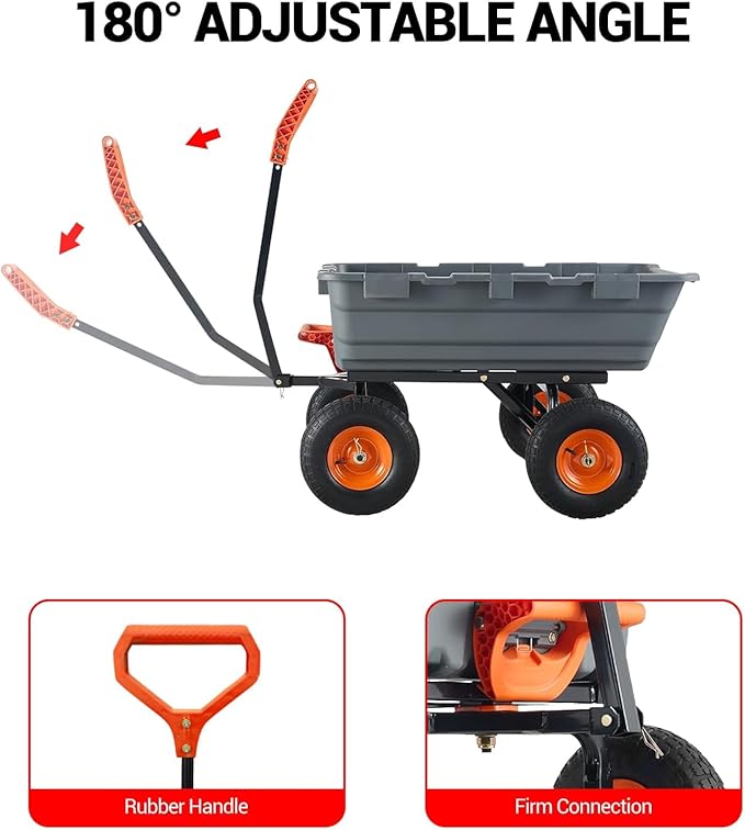 Garvee 800 LBS Poly Garden Dump Cart, Heavy-Duty Wheelbarrow with 10 in Tires, 180° Rotating Handle, Steel Frame and Quick Release System Garden Dump Cart for Soil Plants Gardening Tools Wood