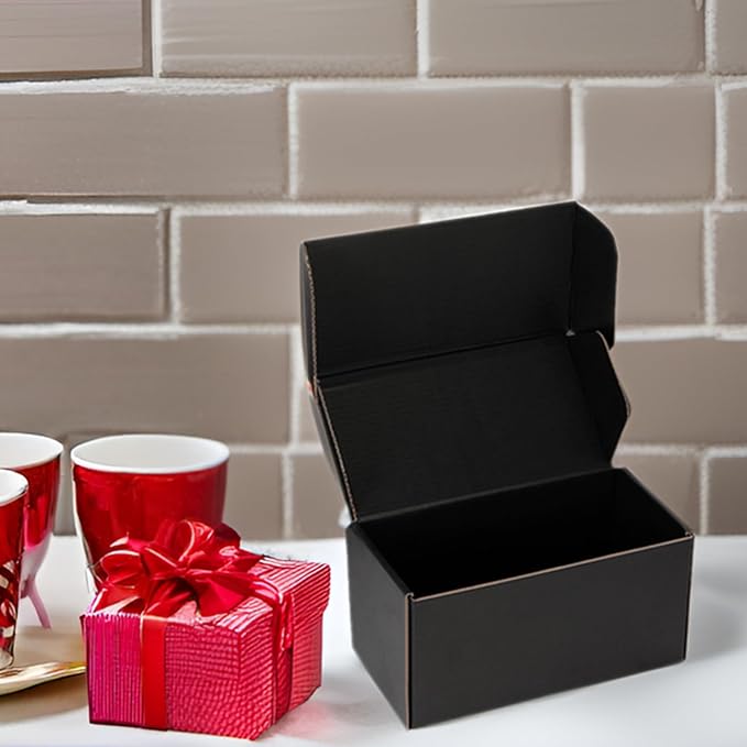 Small Shipping Boxes 8x4x4 Inch (25 Pack) - Sturdy Black Corrugated Cardboard Boxes for Small Business, Ecommerce, Mailing & Packaging | Recyclable Gift & Storage Boxes