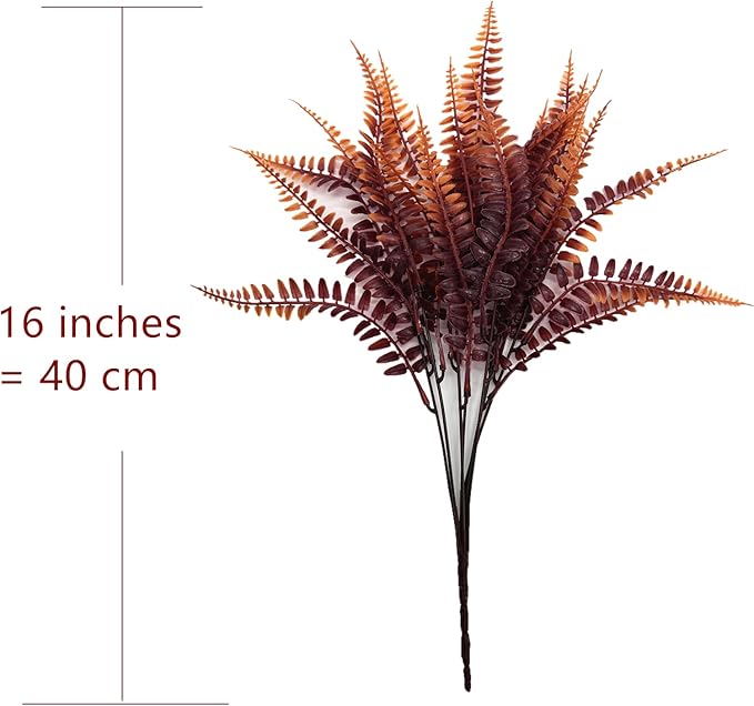 CATTREE Artificial Fern Shrubs, Plastic Plants Boston Ferns Grass Fake Bushes Greenery Leaves Wedding Indoor Outdoor Home Garden Verandah Office Table Centerpieces Arrangements Decoration Red 6 Pack