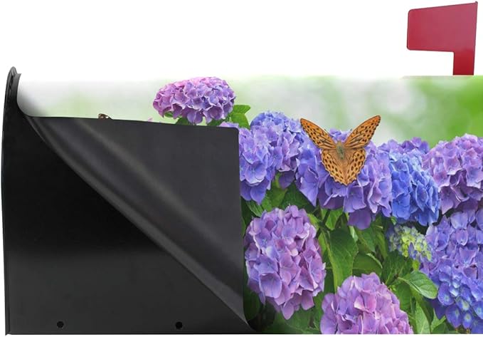 ALAZA Hydrangea Flowers with Butterflies Magnetic Mailbox Cover Spring Summer Floral MailWraps Garden Yard Home Decor for Outside Oversized-25.5" x20.8"