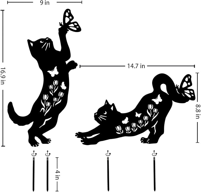 Cat Metal Garden Stakes Decorative,Gifts for Women/Men/Cat Lovers Gifts,Black Cat Silhouette Statues Garden Decor for Outside,Outdoor Decor,Yard Art,Patio,Lawn Ornaments
