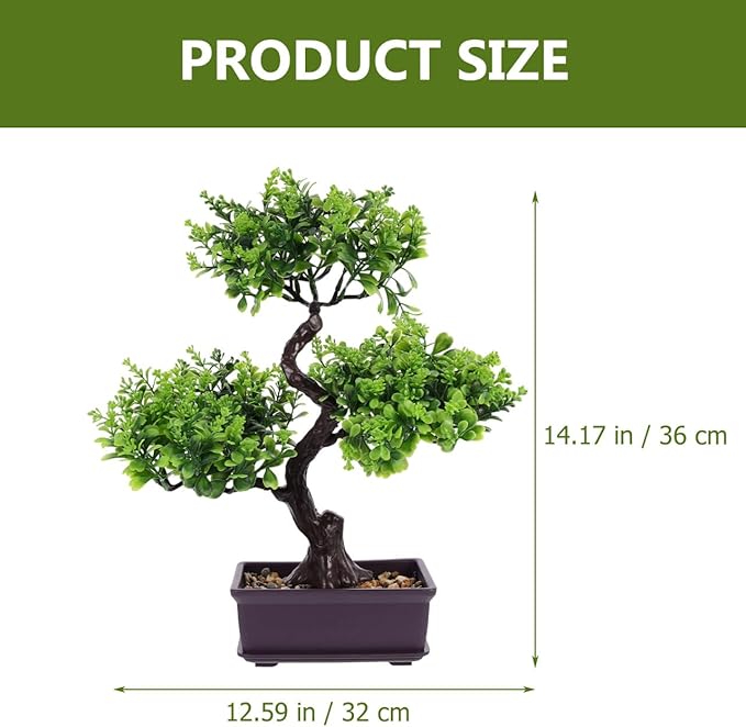 Cabilock Artificial Bonsai Tree, Fake Potted Bonsai Plants Decoration, Simulation Faux Plants Decor, Desktop Realistic Welcoming Pine Ornament for Home Office Entryway Chests Decor, Green