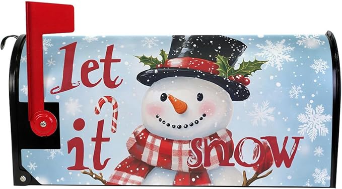 SUABO Mailbox Cover Blue Background Snowman Oversize Magnetic Mailbox Covers Wraps for Christmas Home Yard Garden Decor