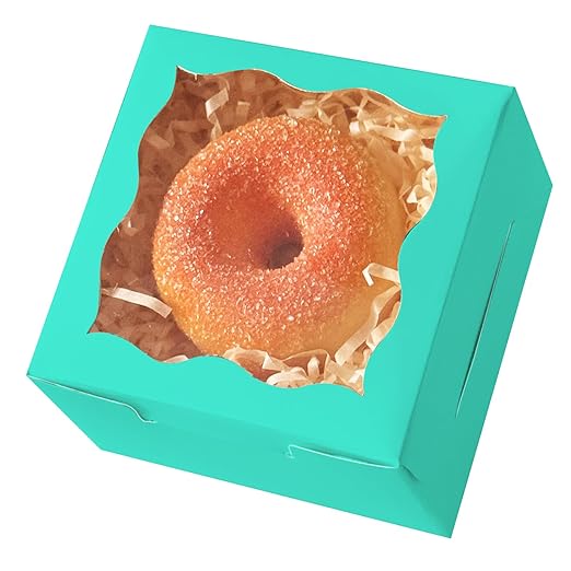 qiqee Mint Blue Bakery Box with Window 4x4x2.5 inch 30Packs Macaron Boxes Small Donut Pastry Boxes for Party Mini Cookie Boxes