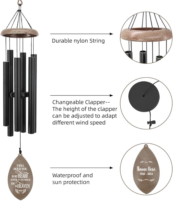 ASTARIN Personalized Name 35" Memorial Wind Chimes for Outside, Metal Sympathy Gifts for Loss of Mother Father Loved One, Bereavement Wind Chime in Memory Gift