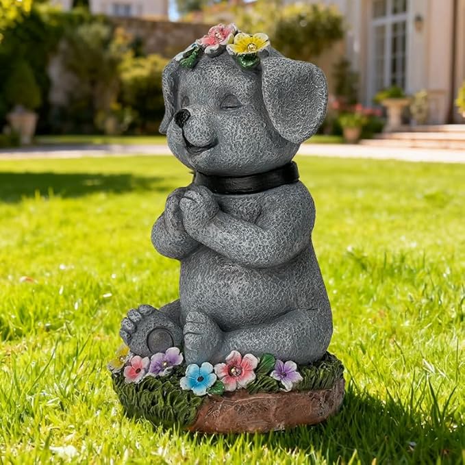 Solar Dog Statue Garden Decor with LED Lights Outdoor Dogs Decor Gifts for Women Dog Figurines for Patio Yard Garden Home Decoration