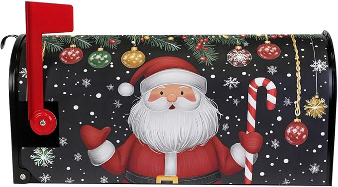 Santa Claus with Christmas Decorations Magnetic Mailbox Cover MailWraps Garden Yard Home Decor for Outside Oversized-25.5" x20.8"