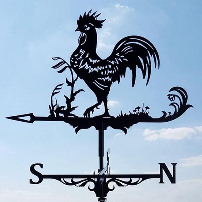 Metal Rooster Shape Weathervane, Roof Mount Weather Chicken Wind Vane Direction Indicator,Outdoor Scene Garden Chicken Weather Vane Ornament for for Shed Farmhouse Patio Decor(Gathering)
