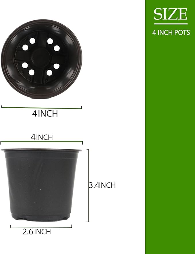 100 Packs Nursery Pots, 4 5 6 Inches Plastic Nursey Pots for Plants with Drainage Holes, Seed Starting Garden Pots of Flower Plant Container for Succulents, Transplanting (100, 4 Inch)