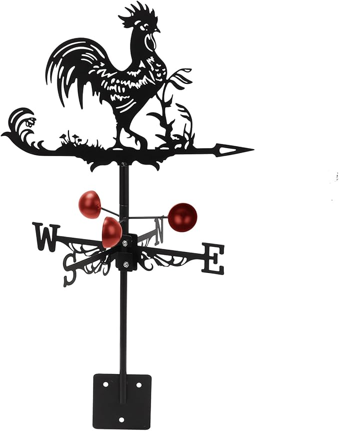 Qivine Rooster Weather Vane Roof Mount, Metal Weathervane Chicken Wind Vane Wind Direction Indicators Weather Vane Ornament for Shed Farmhouse Yard Patio Decor