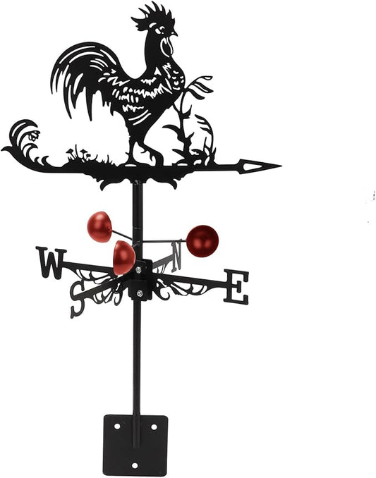 Qivine Rooster Weather Vane Roof Mount, Metal Weathervane Chicken Wind Vane Wind Direction Indicators Weather Vane Ornament for Shed Farmhouse Yard Patio Decor