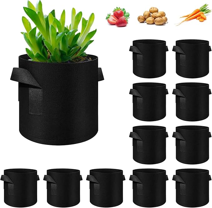 5/10/12/20/30 Pack 10 Gallon Grow Bags, Heavy Duty Thickened Nonwoven Fabric Pots with Handles, Plant Grow Bags for Vegetable/Flower/Plant/Fruits, Black (12 Pack)
