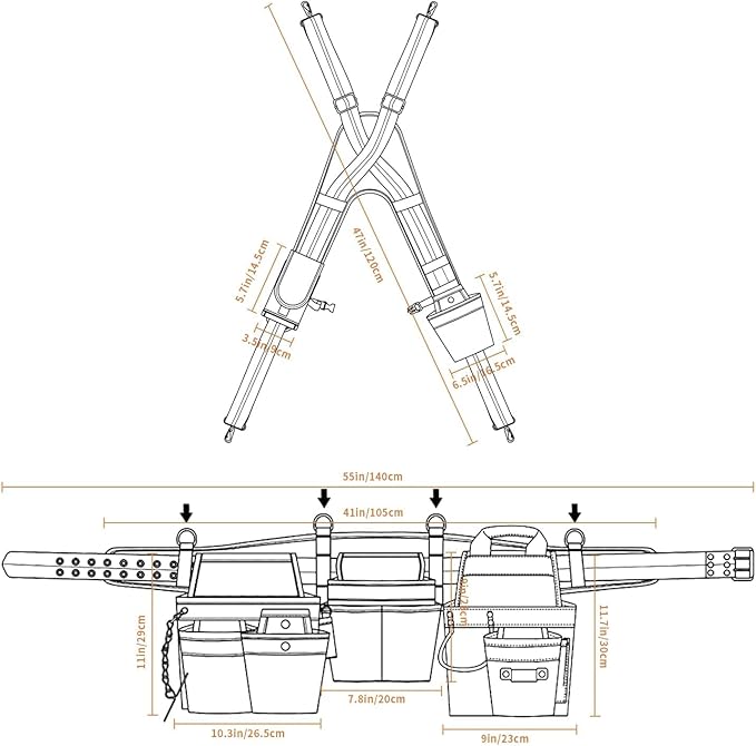 Tool Belt With Suspenders - Tool Belts for Men, 22 Pockets Tool Belt, Heavy Duty Tool Organizer for Framers Carpenter Electrician Construction Woodworker Orange