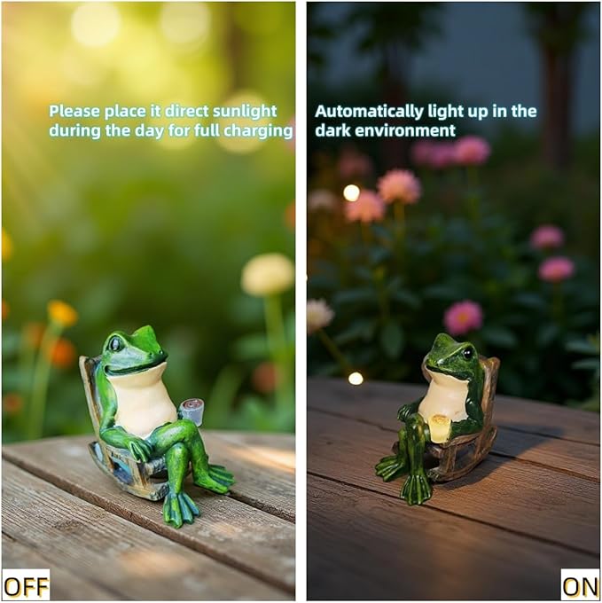 Miniature Frog Garden Statue Outdoor Decorations Figurine Light Fairy Garden Accessories Solar Frog Decor Art for Yard, Lawn,Balcony, Unique