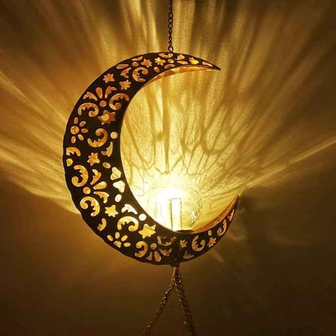 Wind Chime Solar Moon Decor,Mother's Day, Christmas, Thanksgiving Gift for Women,Mother,Grandma,Wife, Birthday Gift Crackle Glass Ball Windchimes Gardening Gifts,Patio Decor, Yard Porch Decorations
