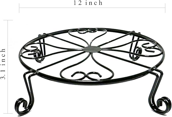 2 packs 12" Black Metal Plant Stands Heavy Duty Plants Holder Outdoor Indoor, Round Wrought Iron Sturdy Flower Planter Pot Stand, Corner Gardening Inside Potted Plant Risers - 12Inches
