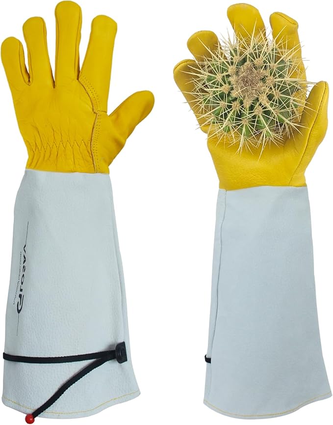 Gardening Gloves Thorn Proof for Rose Pruning & Cactus Trimming, Long Leather Garden Gloves for Women & Men (Large)