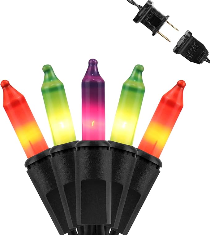 Fall Decorations String Lights– 100 Count Mini Purple Orange & Green Incandescent, 26.5ft Black Wire, UL Listed, Connectable up to 125ft, Christmas Lights for Indoor & Outdoor Home Decor