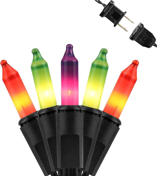 Fall Decorations String Lights– 100 Count Mini Purple Orange & Green Incandescent, 26.5ft Black Wire, UL Listed, Connectable up to 125ft, Christmas Lights for Indoor & Outdoor Home Decor