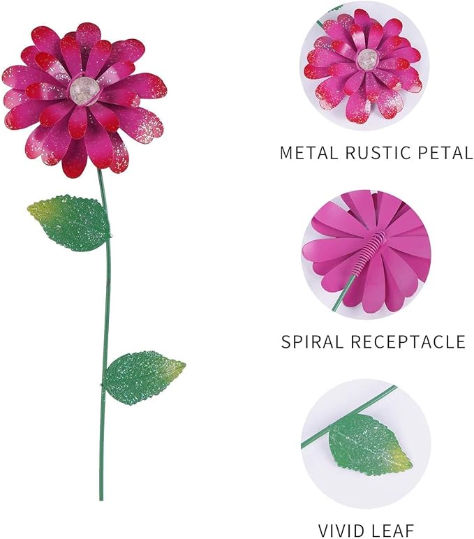 Floral Garden Stake Glow in Dark Plant Pick Water Proof Metal Flower Stick for Outdoor Garden Decor, Set of 3