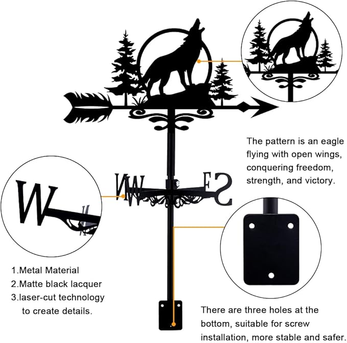 SUPERDANT Wolf Weather Vane Animals Wind Vanes for Yard Metal Weathervane Roof Mount for Gardens Outside Black Weathervanes Farmhouse Farm Barn Sheds Patio Decorations Gift