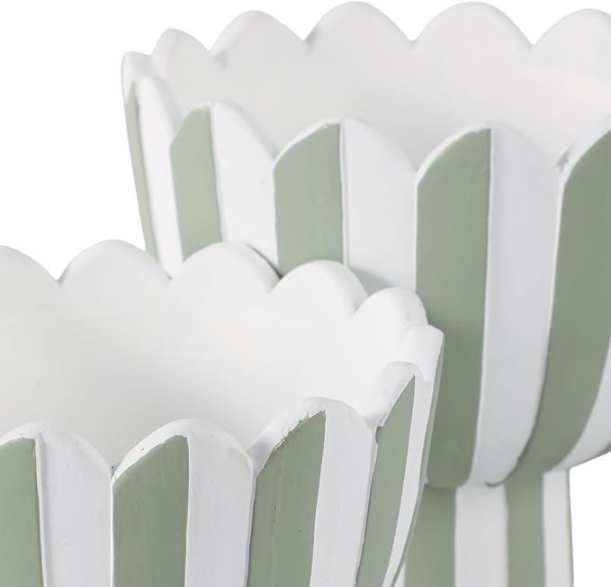 Striped Flower Pots and Planters for Home Decor – Modern Indoor or Outdoor Pots for Plants Perfect for Orchids, Herbs, or Ferns – Chic Pot for Indoor Plant Stand; Set of 2 – 8", 6" Green & White