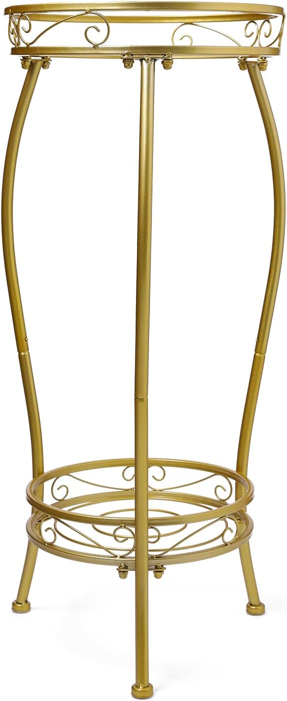 Plant Stand Indoor Outdoor 2 Tier 27'' Tall Metal Potted Rack Flower Pot Stand Heavy Duty Rustproof Iron Multiple Plant Supports for Garden Balcony Patio (Golden)