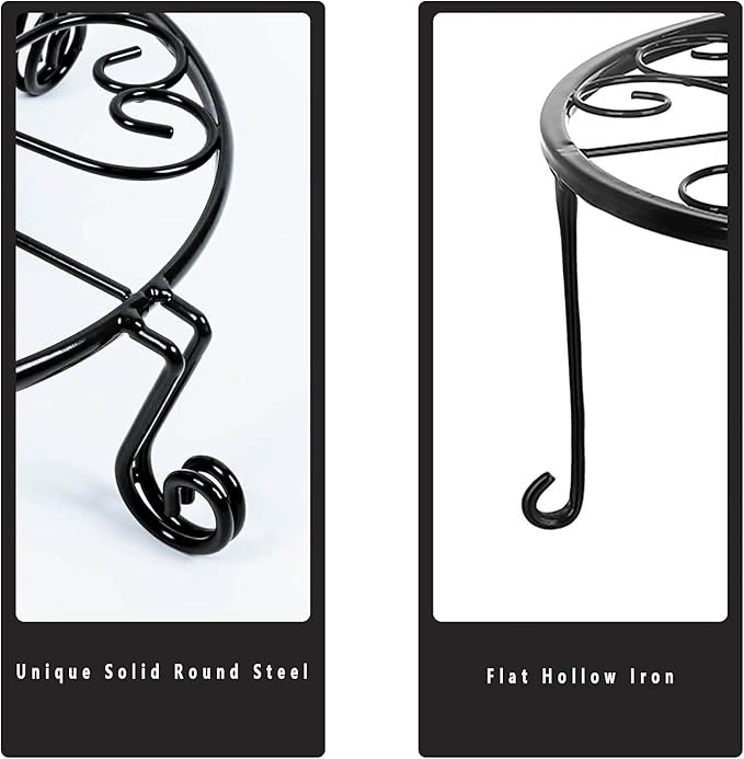 2 pack 10" 12" Rustproof Black Metal Plant Stands Heavy Duty Plants Holder Outdoor Indoor, Round Wrought Iron Sturdy Flower Planter Pot Stand, Corner Gardening Inside Potted Plant Risers - 10Inches
