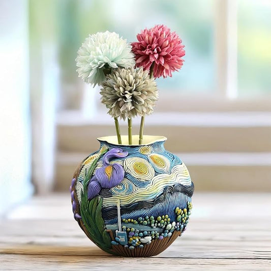 TOZLU Picasso Brutalist Beauty Face Flower Pot Ornaments Flower Pots Head Planter Pots Container Colorful Face Art Resin Flower Pot (Starry Night Flower Pot)