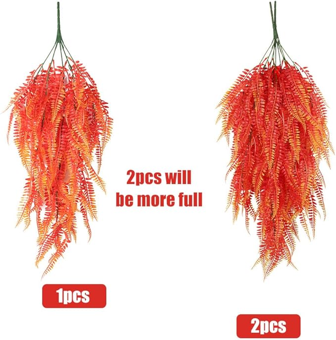 RECUTMS Artificial Hanging Plants 4Pcs Fake Boston Fern Real Touch Faux Greenery Leaves UV Resistant Plastic Ivy Vines for Patio Wall Home Garden Wedding Indoor Outdoor Decor (A-Gold)
