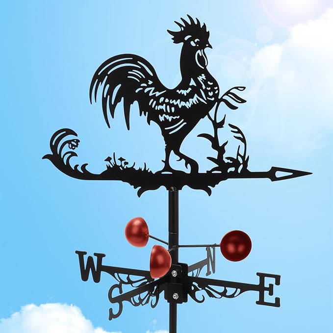 Rooster Weathervane Roof Mount, Rust-Resistant & Durable Metal Wind Direction Indicators, Decor Weather Vane for Yard, Outside, Garden, Shed, Farmhouse & Chicken Coop (Rooster)