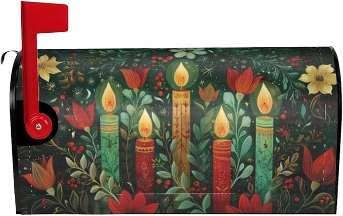 Christmas Candles Mailbox Covers Magnetic Letterbox Covers 21x18 Inch for Garden Outdoor Decoration