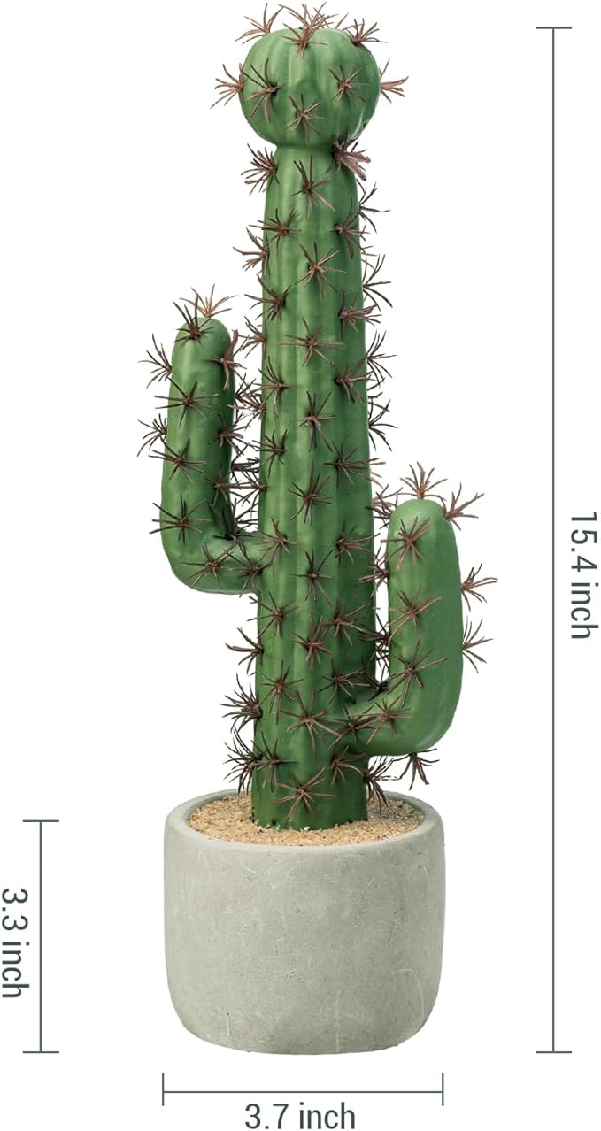 MyGift 16 Inch Artificial Fake Cactus Saguaro Plant in Cement Planter Pot, Southwest Decor Indoor Faux House Plant