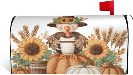 DADABULIU Mailbox Covers Thanksgiving Turkey Pumpkin Fall Magnetic Letter Post Box Cover Standard Size 25.5 x 21 Inch Garden Yard Home Decorative