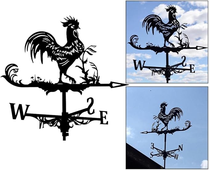 Fenteer Metal Rooster Shape Weathervane Roof Mount Weather Vane Outdoor Scene Chicken Garden Weather Vane for for Shed Garden Yard Patio Decor