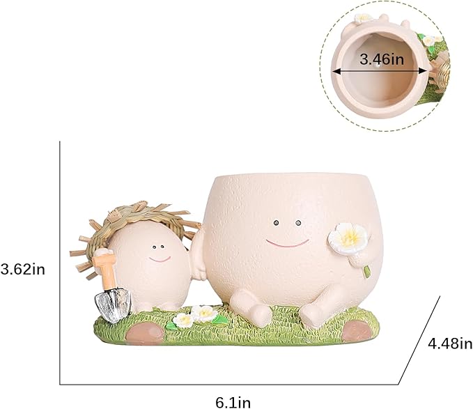 Smily Face Planter Pot with Cute Straw Hat Resin Head Planters with Drainage Hole for String of Pearls Plant Live Unique Succulent Pots for Indoor Outdoor Plants Gift IdeaI for Mother