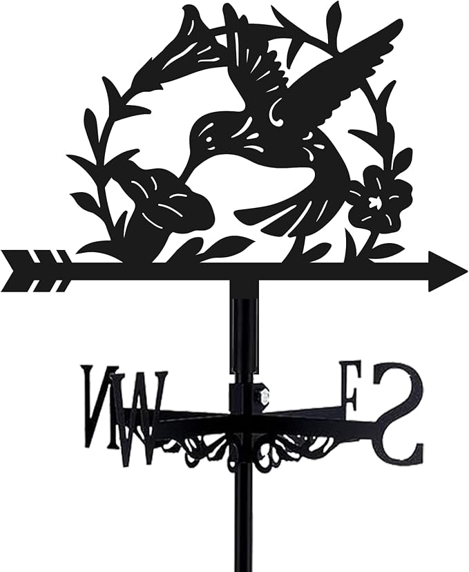 3D Hummingbird Weathervane Metal Wind Vane Weathercock Garden Decoration Wind Direction Indicator Stake Roof Mount Ornament for Farmhouse Yard Outdoor